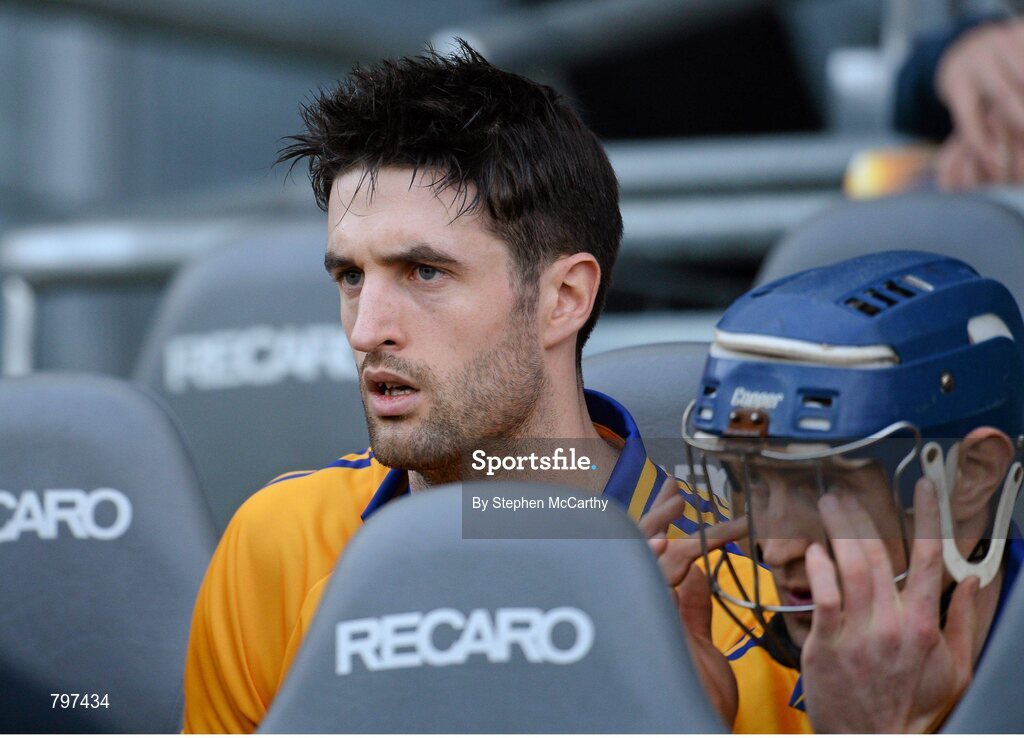 28 September 2013; Darach Honan, Clare, watches on from the substitutes bench ahead of the game. GAA Hurling All-Ireland Senior Championship Final Replay, Cork v Clare, Croke Park, Dublin. Picture credit: Stephen McCarthy / SPORTSFILE