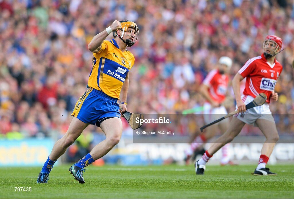 28 September 2013; Clare's John Conlon celebrates after scoring the opening point of the game. GAA Hurling All-Ireland Senior Championship Final Replay, Cork v Clare, Croke Park, Dublin. Picture credit: Stephen McCarthy / SPORTSFILE