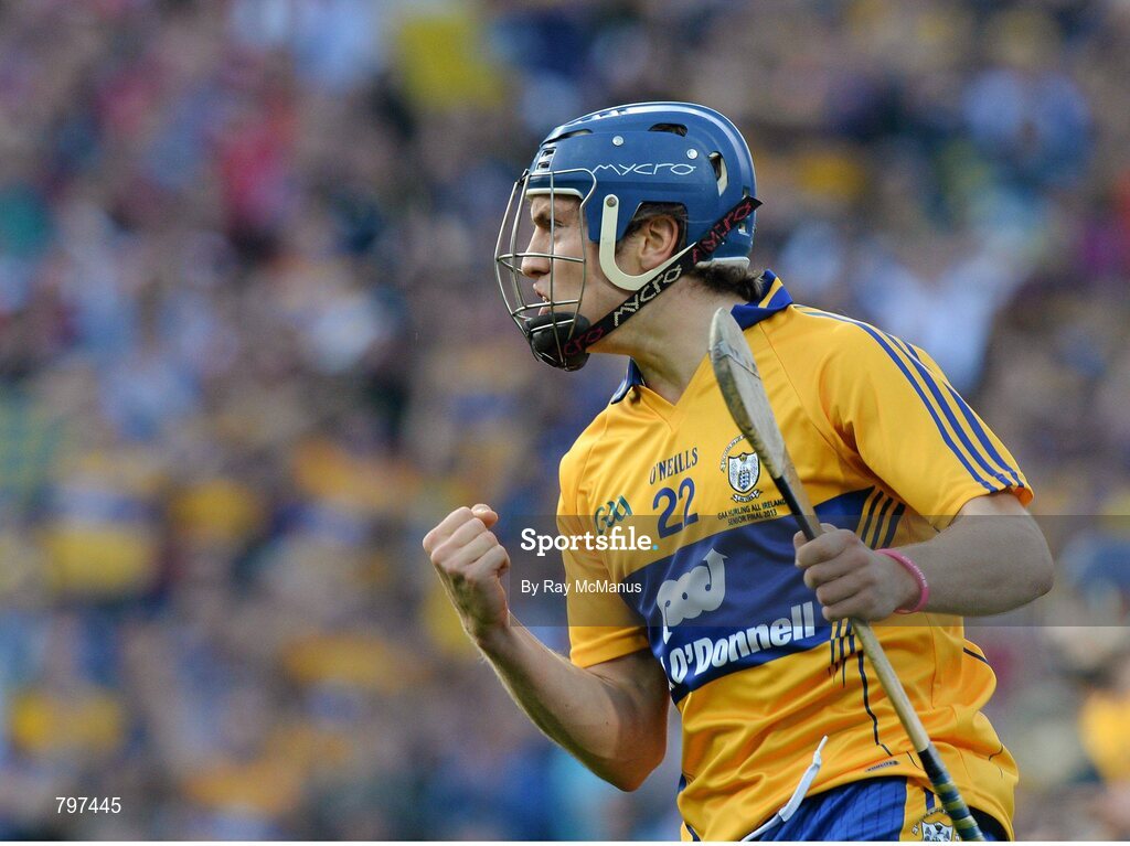 28 September 2013; Shane O'Donnell, Clare, celebrates after scoring his side's first goal. GAA Hurling All-Ireland Senior Championship Final Replay, Cork v Clare, Croke Park, Dublin. Picture credit: Ray McManus / SPORTSFILE