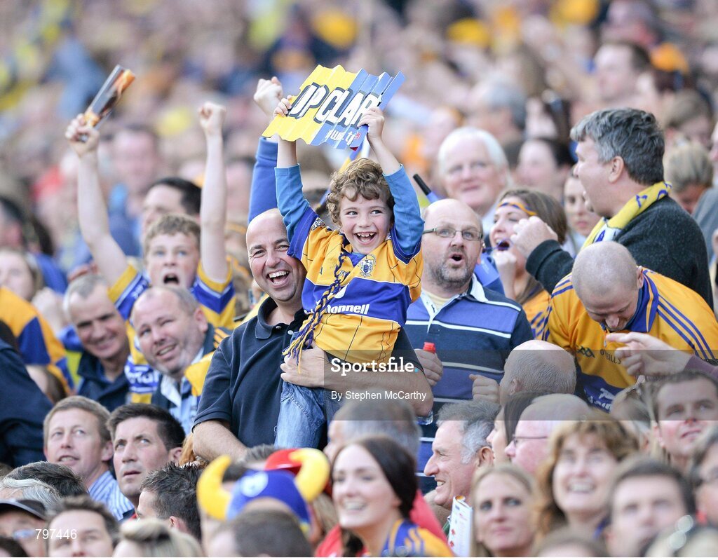 28 September 2013; Clare supporters celebrate after Shane O'Donnell scored their side's first goal. GAA Hurling All-Ireland Senior Championship Final Replay, Cork v Clare, Croke Park, Dublin. Picture credit: Stephen McCarthy / SPORTSFILE