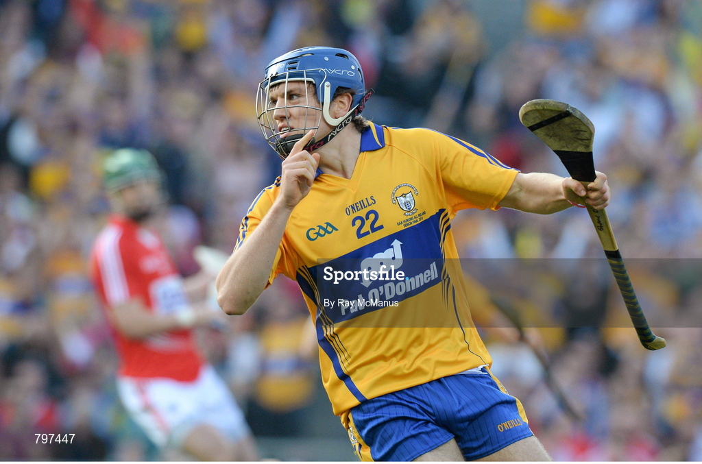 28 September 2013; Shane O'Donnell, Clare, celebrates after scoring his side's first goal. GAA Hurling All-Ireland Senior Championship Final Replay, Cork v Clare, Croke Park, Dublin. Picture credit: Ray McManus / SPORTSFILE