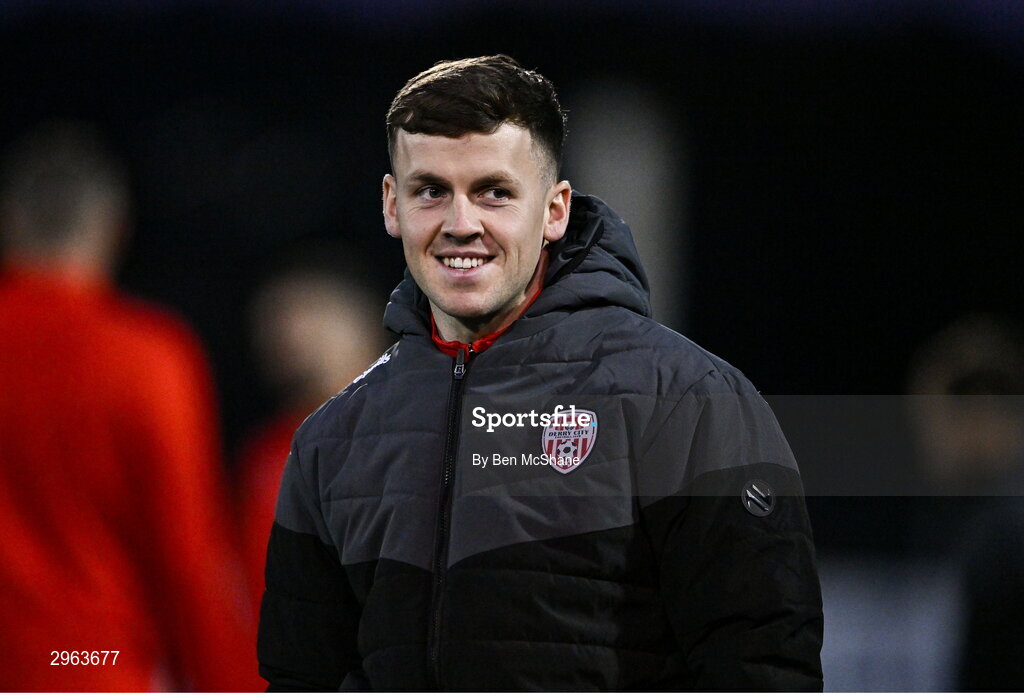 18 October 2024; Ben Doherty of Derry City before the SSE Airtricity Men's Premier Division match between Dundalk and Derry City at Oriel Park in Dundalk, Louth. Photo by Ben McShane/Sportsfile