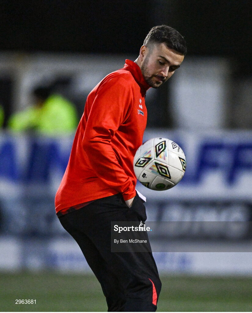 18 October 2024; Michael Duffy of Derry City before the SSE Airtricity Men's Premier Division match between Dundalk and Derry City at Oriel Park in Dundalk, Louth. Photo by Ben McShane/Sportsfile