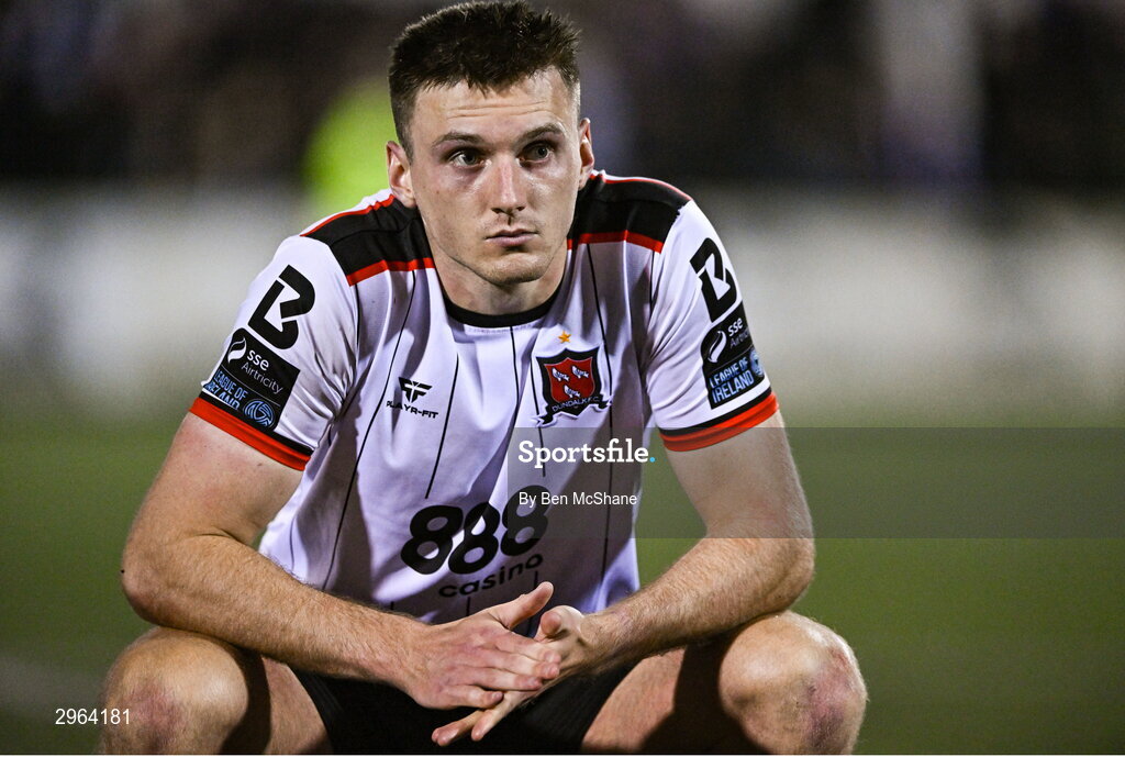 18 October 2024; Hayden Cann of Dundalk reacts after the SSE Airtricity Men's Premier Division match between Dundalk and Derry City at Oriel Park in Dundalk, Louth. Photo by Ben McShane/Sportsfile