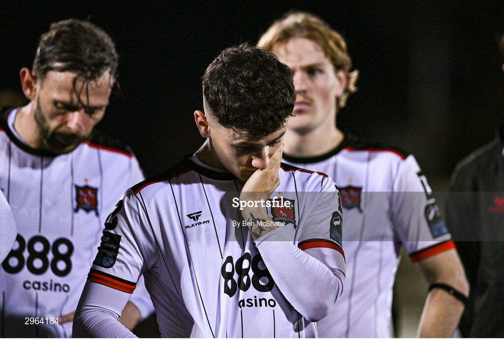 18 October 2024; Ryan O'Kane of Dundalk reacts after the SSE Airtricity Men's Premier Division match between Dundalk and Derry City at Oriel Park in Dundalk, Louth. Photo by Ben McShane/Sportsfile