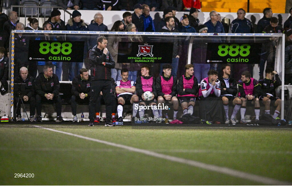 18 October 2024; Dundalk manager Jon Daly reacts during the SSE Airtricity Men's Premier Division match between Dundalk and Derry City at Oriel Park in Dundalk, Louth. Photo by Ben McShane/Sportsfile
