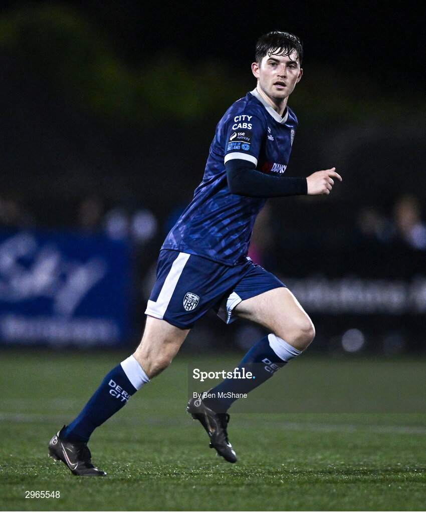 18 October 2024; Colm Whelan of Derry City during the SSE Airtricity Men's Premier Division match between Dundalk and Derry City at Oriel Park in Dundalk, Louth. Photo by Ben McShane/Sportsfile