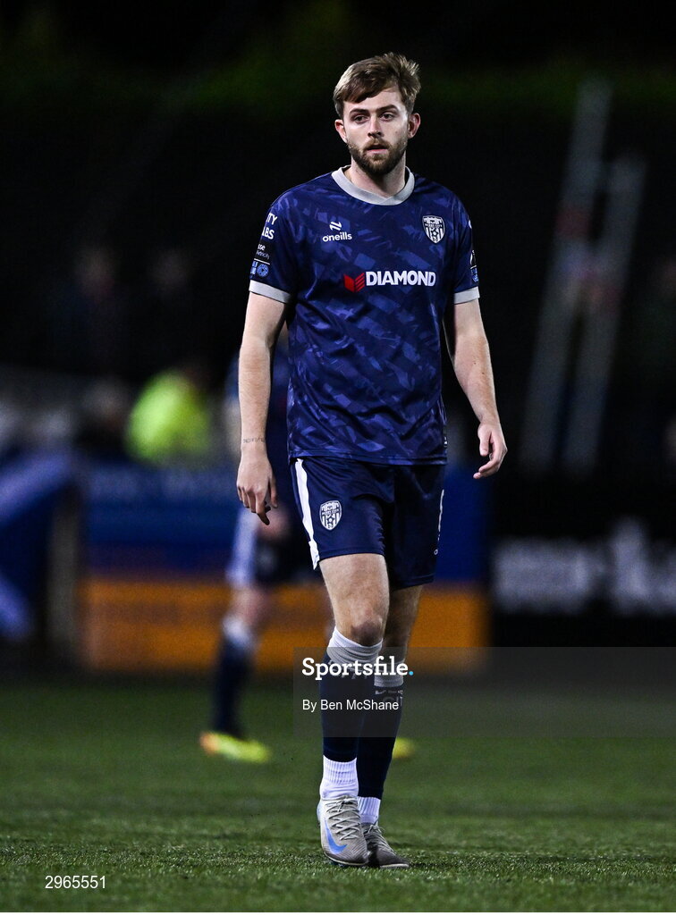 18 October 2024; Will Patching of Derry City during the SSE Airtricity Men's Premier Division match between Dundalk and Derry City at Oriel Park in Dundalk, Louth. Photo by Ben McShane/Sportsfile