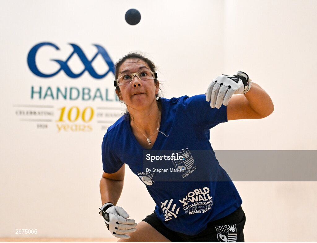 30 October 2024; Mikaila Esser of USA in action in the Open Ladies round of 16 during day five of the O'Neills.com World 4-Wall Championships at Croke Park in Dublin. Photo by Stephen Marken/Sportsfile