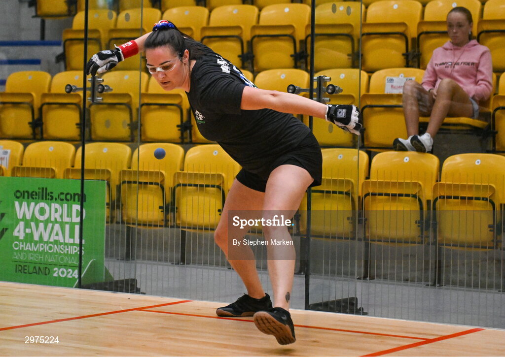 30 October 2024; Ashley Ruiz of USA in action in the Open Ladies round of 16 during day five of the O'Neills.com World 4-Wall Championships at Croke Park in Dublin. Photo by Stephen Marken/Sportsfile