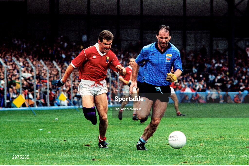 20 August 1989; Paul McGrath of Cork and Mick Kennedy of Dublin in action during the All-Ireland Senior Football Championship Semi-Final match between Cork and Dublin at Croke Park in Dublin. Photo by Ray McManus/Sportsfile
