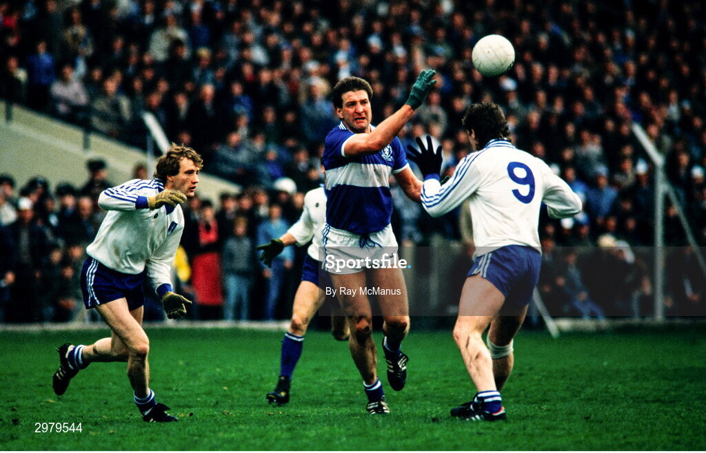 4 May 1986; John Costello of Laois in action against Fergus Caulfield of Monaghan, left, during the Ford National Football League Division 1 Final match between Laois and Monaghan at Croke Park, Dublin. Photo by Ray McManus/Sportsfile