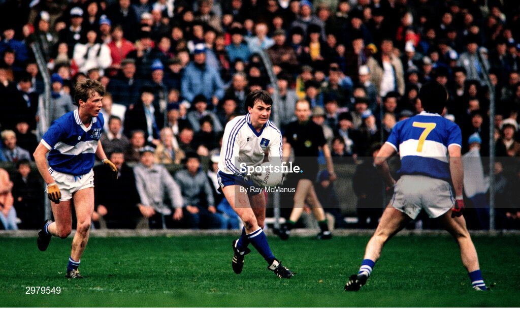 4 May 1986; Ray McCarron of Monaghan in action against Eddie Kelly of Laois, left, during the Ford National Football League Division 1 Final match between Laois and Monaghan at Croke Park, Dublin. Photo by Ray McManus/Sportsfile