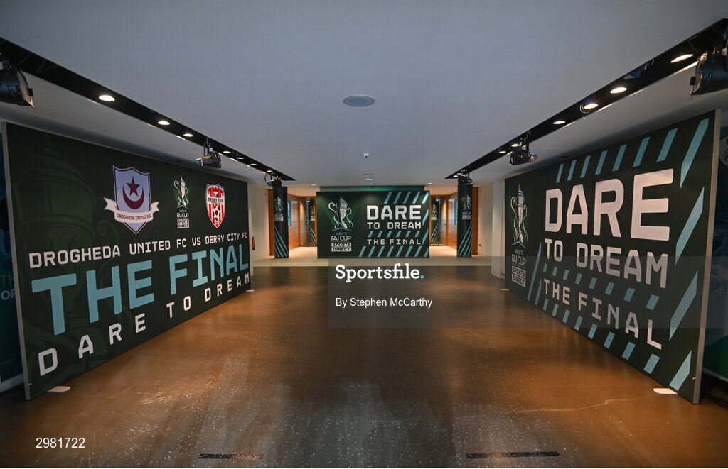 10 November 2024; A general view of the Aviva Stadium tunnel area before the Sports Direct Men's FAI Cup Final match between Drogheda United and Derry City at the Aviva Stadium in Dublin. Photo by Stephen McCarthy/Sportsfile
