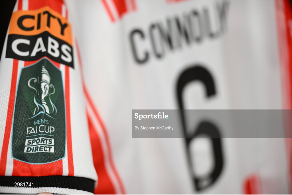 10 November 2024; A detailed view of the Derry City jersey in their dressing room before the Sports Direct Men's FAI Cup Final match between Drogheda United and Derry City at the Aviva Stadium in Dublin. Photo by Stephen McCarthy/Sportsfile