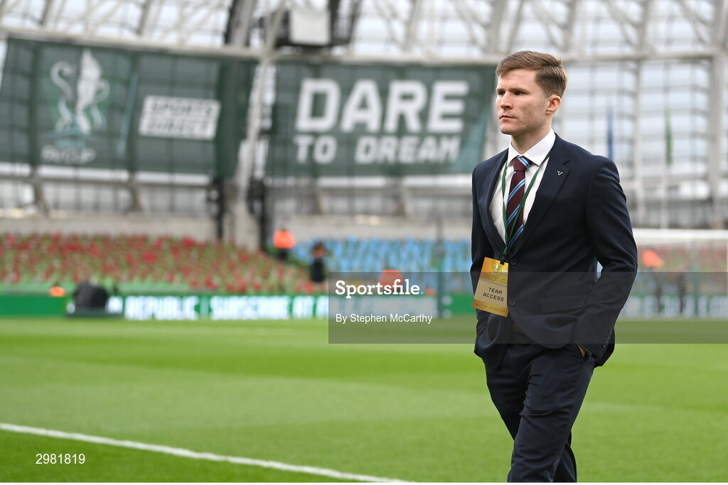 10 November 2024; Conor Kane of Drogheda United walks the pitch before the Sports Direct Men's FAI Cup Final match between Drogheda United and Derry City at the Aviva Stadium in Dublin. Photo by Stephen McCarthy/Sportsfile
