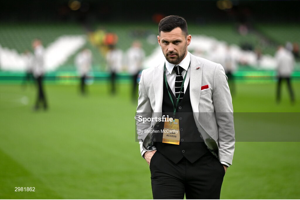 10 November 2024; Patrick Hoban of Derry City walks the pitch before the Sports Direct Men's FAI Cup Final match between Drogheda United and Derry City at the Aviva Stadium in Dublin. Photo by Stephen McCarthy/Sportsfile
