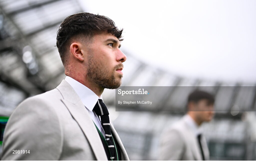 10 November 2024; Adam O'Reilly of Derry City walks the pitch before the Sports Direct Men's FAI Cup Final match between Drogheda United and Derry City at the Aviva Stadium in Dublin. Photo by Stephen McCarthy/Sportsfile