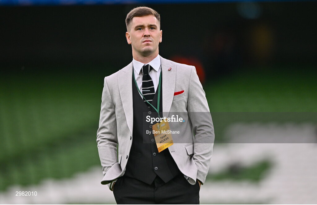 10 November 2024; Derry City goalkeeper Brian Maher walks the pitch before the Sports Direct Men's FAI Cup Final match between Drogheda United and Derry City at the Aviva Stadium in Dublin. Photo by Ben McShane/Sportsfile