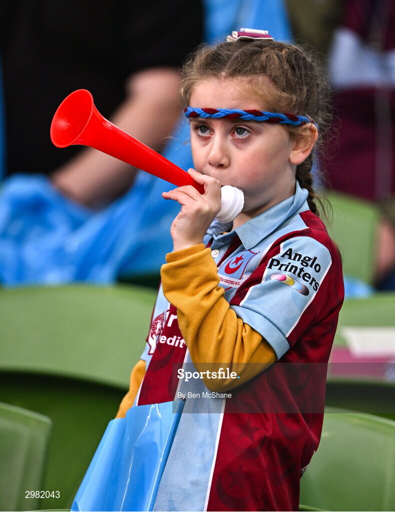 10 November 2024; Drogheda United supporters before the Sports Direct Men's FAI Cup Final match between Drogheda United and Derry City at the Aviva Stadium in Dublin. Photo by Ben McShane/Sportsfile