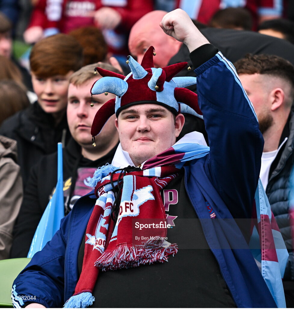 10 November 2024; Drogheda United supporters before the Sports Direct Men's FAI Cup Final match between Drogheda United and Derry City at the Aviva Stadium in Dublin. Photo by Ben McShane/Sportsfile
