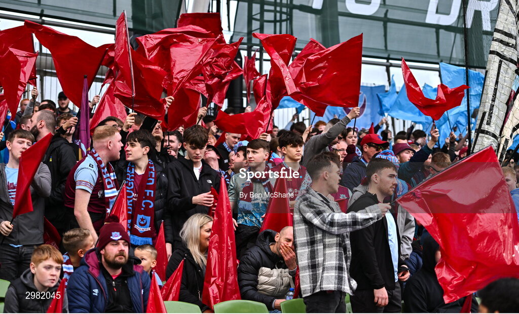 10 November 2024; Drogheda United supporters before the Sports Direct Men's FAI Cup Final match between Drogheda United and Derry City at the Aviva Stadium in Dublin. Photo by Ben McShane/Sportsfile