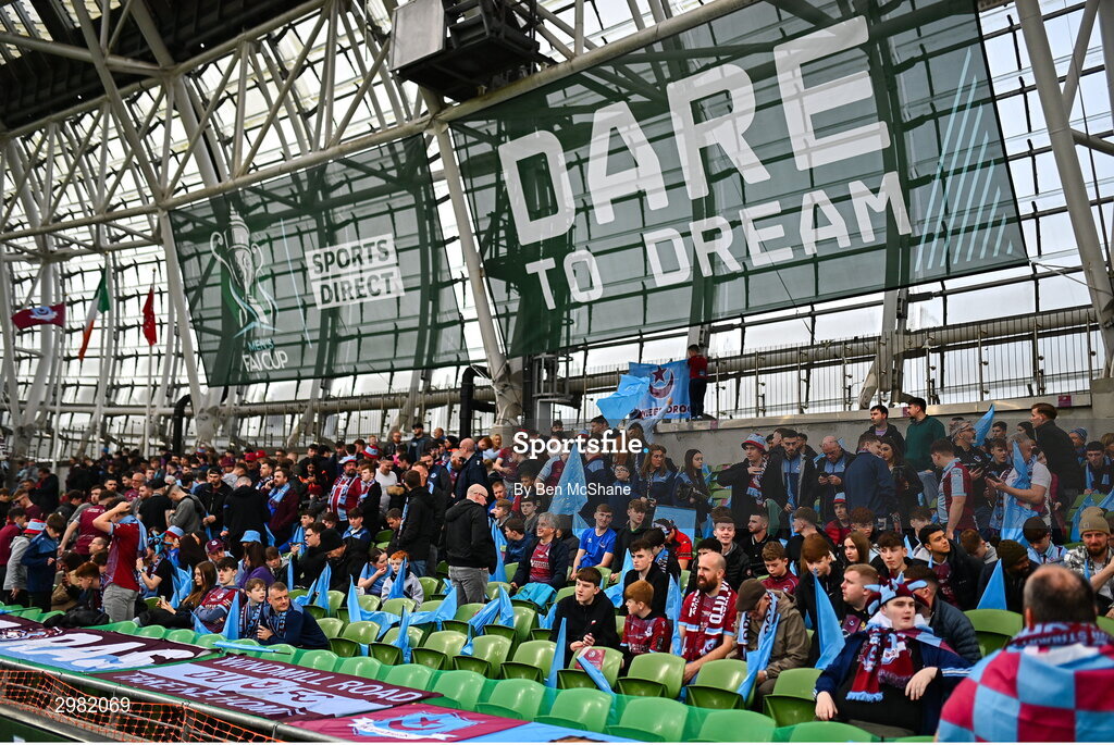 10 November 2024; Drogheda United supporters before the Sports Direct Men's FAI Cup Final match between Drogheda United and Derry City at the Aviva Stadium in Dublin. Photo by Ben McShane/Sportsfile