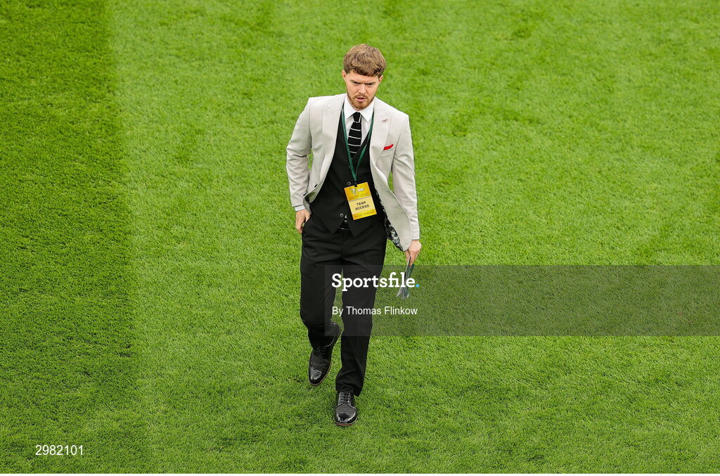 10 November 2024; Jacob Davenport of Derry City before the Sports Direct Men's FAI Cup Final match between Drogheda United and Derry City at the Aviva Stadium in Dublin. Photo by Thomas Flinkow/Sportsfile