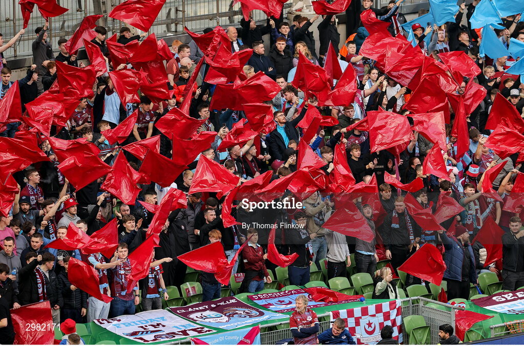 10 November 2024; Drogheda United supporters before the Sports Direct Men's FAI Cup Final match between Drogheda United and Derry City at the Aviva Stadium in Dublin. Photo by Thomas Flinkow/Sportsfile