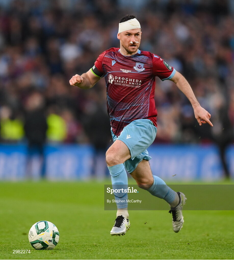 10 November 2024; Ryan Brennan of Drogheda United during the Sports Direct Men's FAI Cup Final match between Drogheda United and Derry City at the Aviva Stadium in Dublin. Photo by Stephen McCarthy/Sportsfile