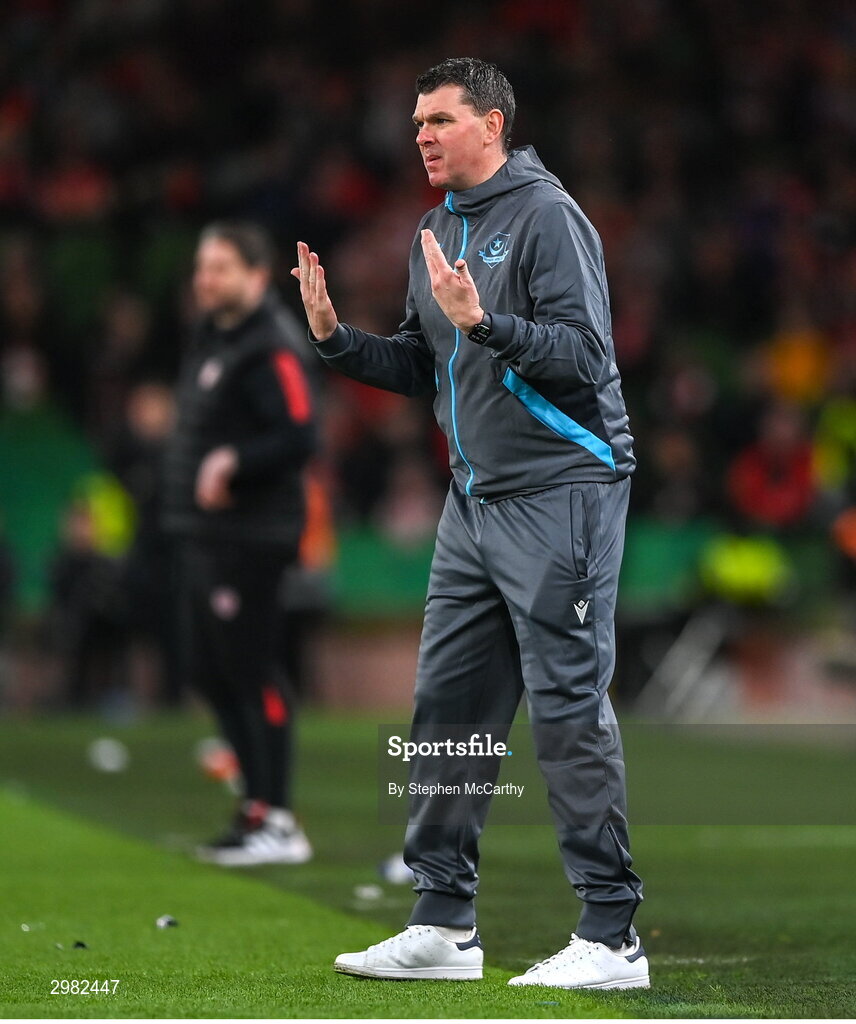 10 November 2024; Drogheda United manager Kevin Doherty during the Sports Direct Men's FAI Cup Final match between Drogheda United and Derry City at the Aviva Stadium in Dublin. Photo by Stephen McCarthy/Sportsfile