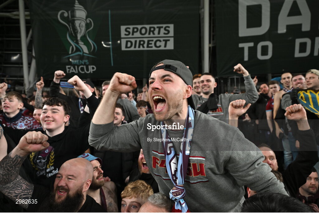 10 November 2024; Drogheda United supporters during the Sports Direct Men's FAI Cup Final match between Drogheda United and Derry City at the Aviva Stadium in Dublin. Photo by Stephen McCarthy/Sportsfile