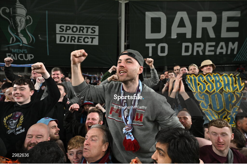 10 November 2024; Drogheda United supporters during the Sports Direct Men's FAI Cup Final match between Drogheda United and Derry City at the Aviva Stadium in Dublin. Photo by Stephen McCarthy/Sportsfile