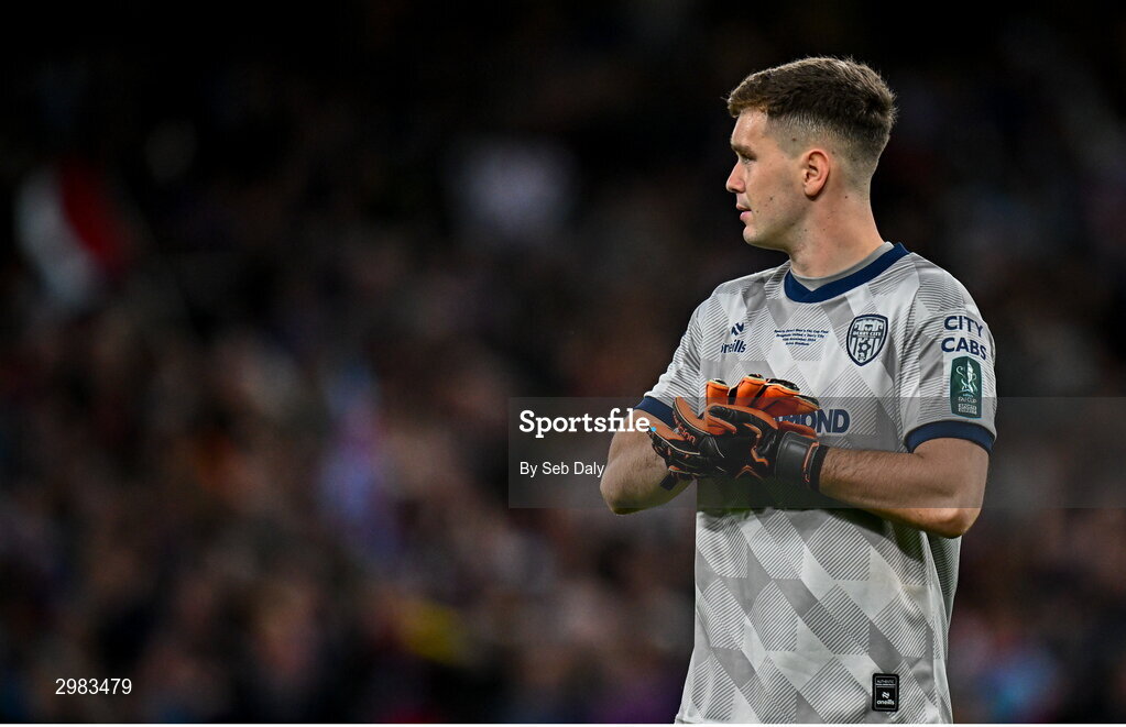 10 November 2024; Derry City goalkeeper Brian Maher during the Sports Direct Men's FAI Cup Final match between Drogheda United and Derry City at the Aviva Stadium in Dublin. Photo by Seb Daly/Sportsfile