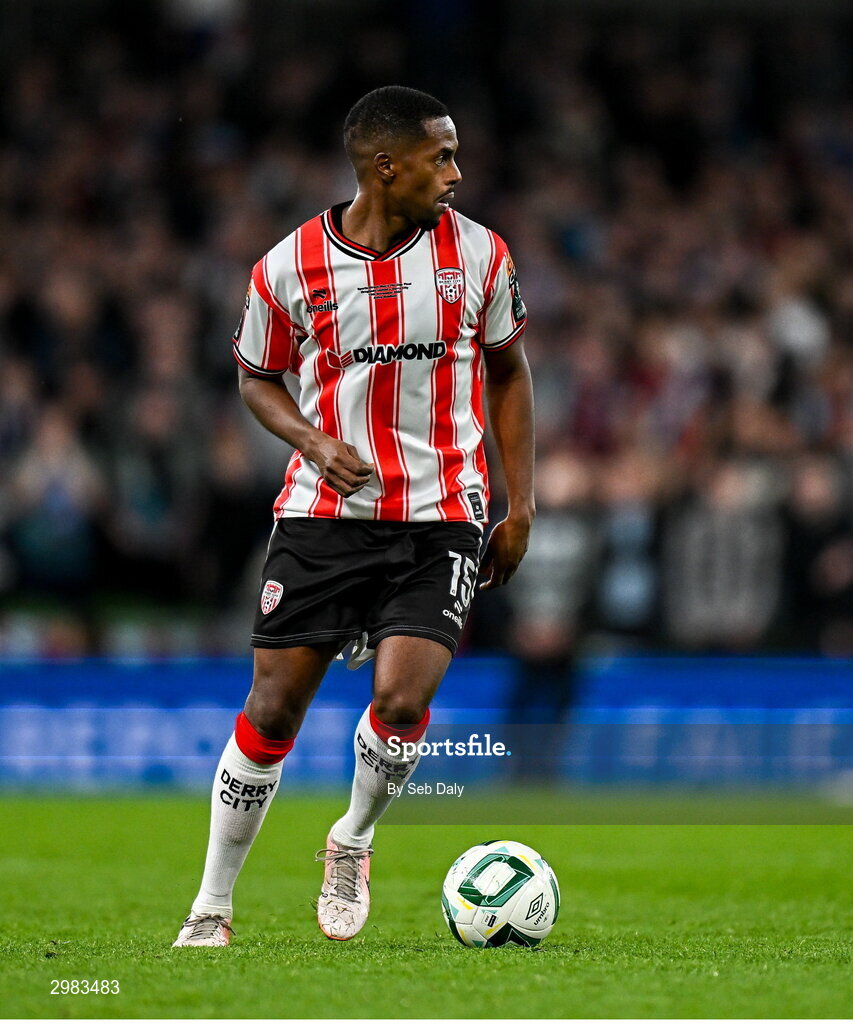 10 November 2024; Sadou Diallo of Derry City during the Sports Direct Men's FAI Cup Final match between Drogheda United and Derry City at the Aviva Stadium in Dublin. Photo by Seb Daly/Sportsfile