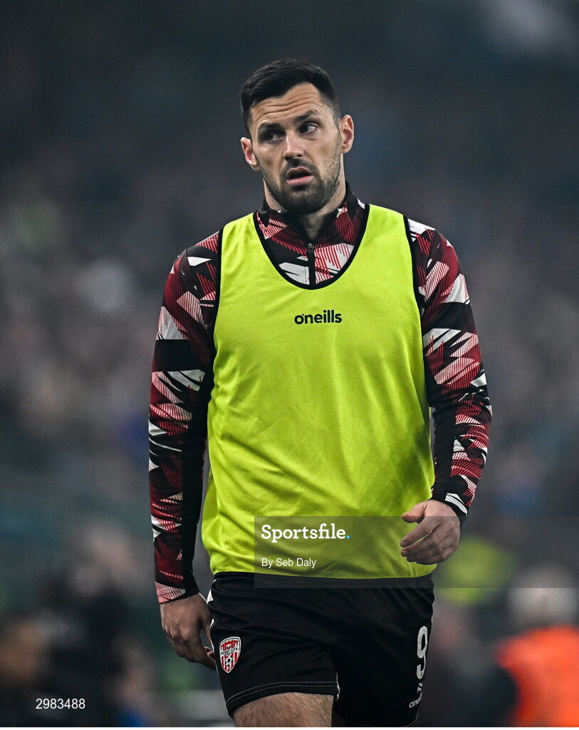 10 November 2024; Patrick Hoban of Derry City during the Sports Direct Men's FAI Cup Final match between Drogheda United and Derry City at the Aviva Stadium in Dublin. Photo by Seb Daly/Sportsfile