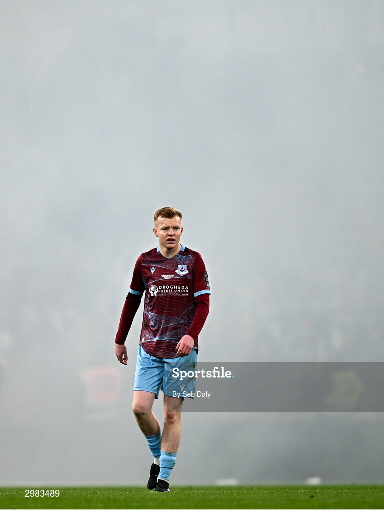 10 November 2024; Shane Farrell of Drogheda United during the Sports Direct Men's FAI Cup Final match between Drogheda United and Derry City at the Aviva Stadium in Dublin. Photo by Seb Daly/Sportsfile