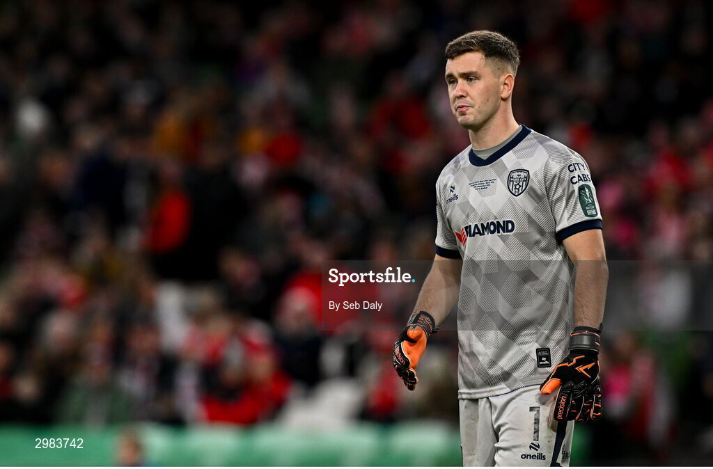 10 November 2024; Derry City goalkeeper Brian Maher during the Sports Direct Men's FAI Cup Final match between Drogheda United and Derry City at the Aviva Stadium in Dublin. Photo by Seb Daly/Sportsfile
