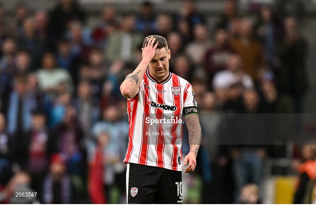10 November 2024; Patrick McEleney of Derry City during the Sports Direct Men's FAI Cup Final match between Drogheda United and Derry City at the Aviva Stadium in Dublin. Photo by Seb Daly/Sportsfile