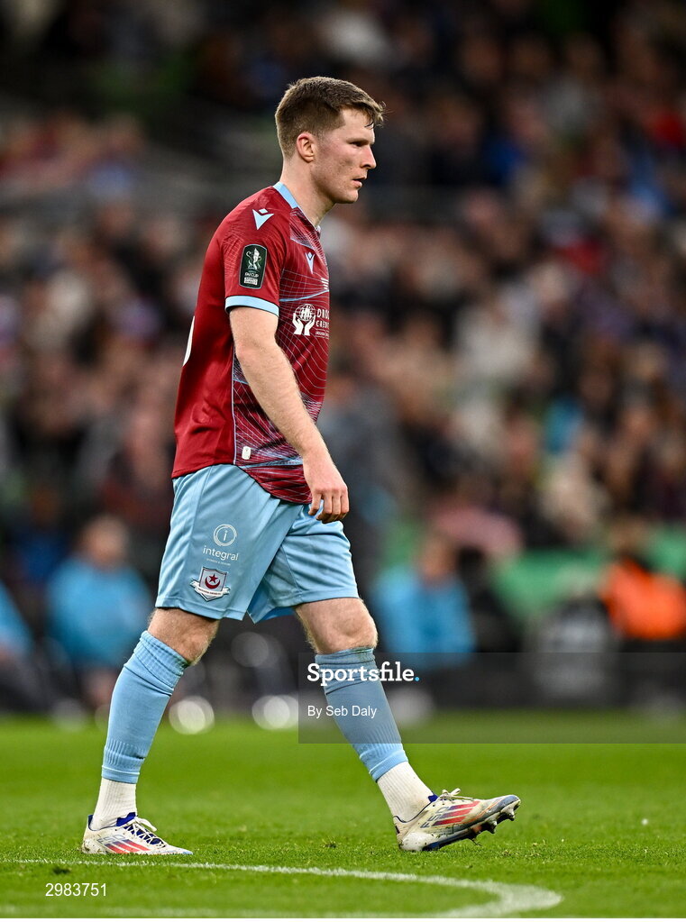 10 November 2024; Conor Kane of Drogheda United during the Sports Direct Men's FAI Cup Final match between Drogheda United and Derry City at the Aviva Stadium in Dublin. Photo by Seb Daly/Sportsfile