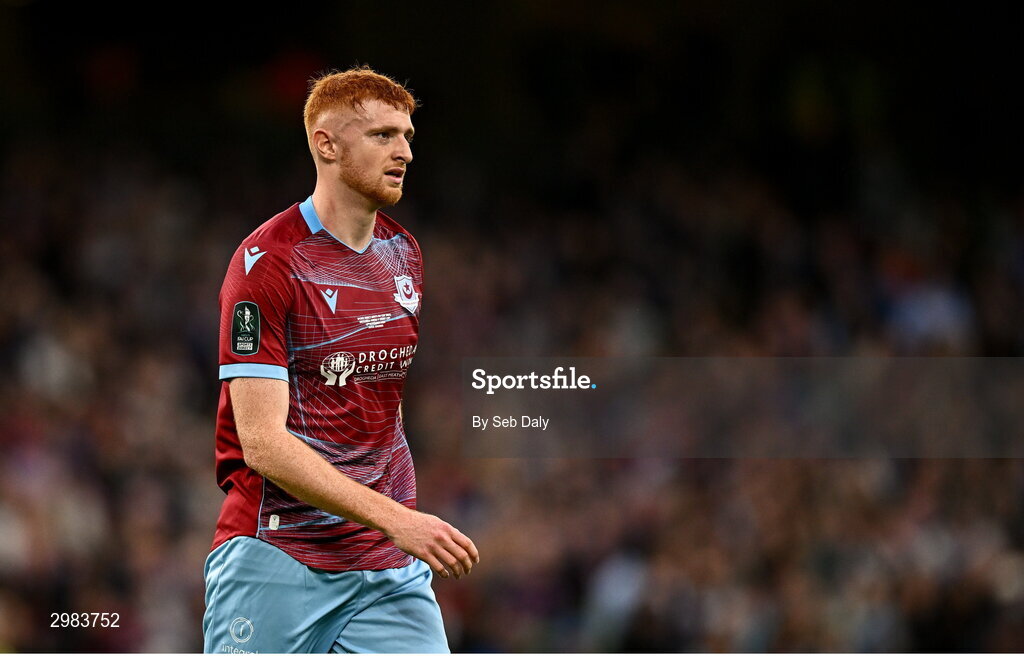 10 November 2024; James Bolger of Drogheda United during the Sports Direct Men's FAI Cup Final match between Drogheda United and Derry City at the Aviva Stadium in Dublin. Photo by Seb Daly/Sportsfile