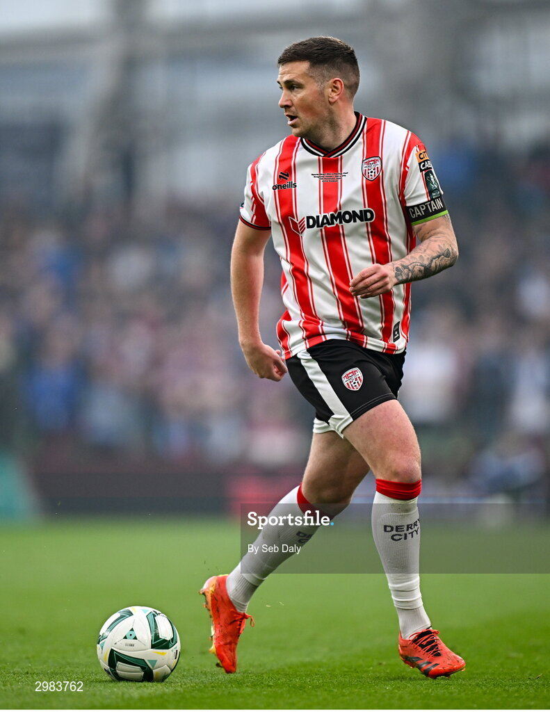 10 November 2024; Patrick McEleney of Derry City during the Sports Direct Men's FAI Cup Final match between Drogheda United and Derry City at the Aviva Stadium in Dublin. Photo by Seb Daly/Sportsfile