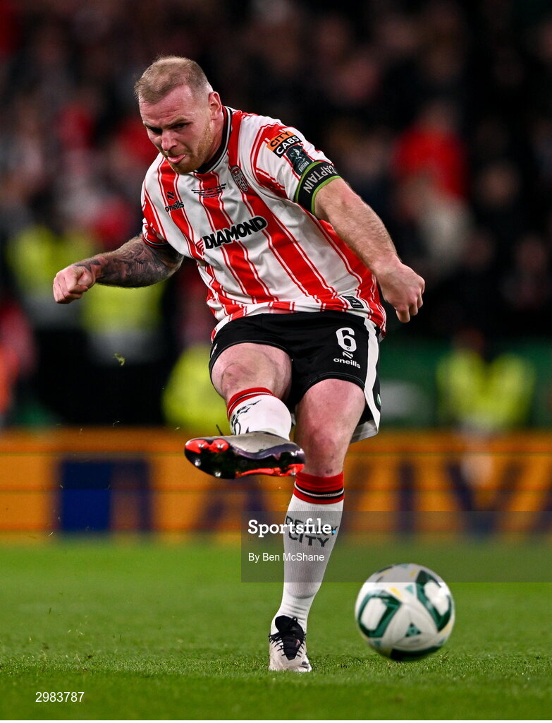 10 November 2024; Mark Connolly of Derry City during the Sports Direct Men's FAI Cup Final match between Drogheda United and Derry City at the Aviva Stadium in Dublin. Photo by Ben McShane/Sportsfile