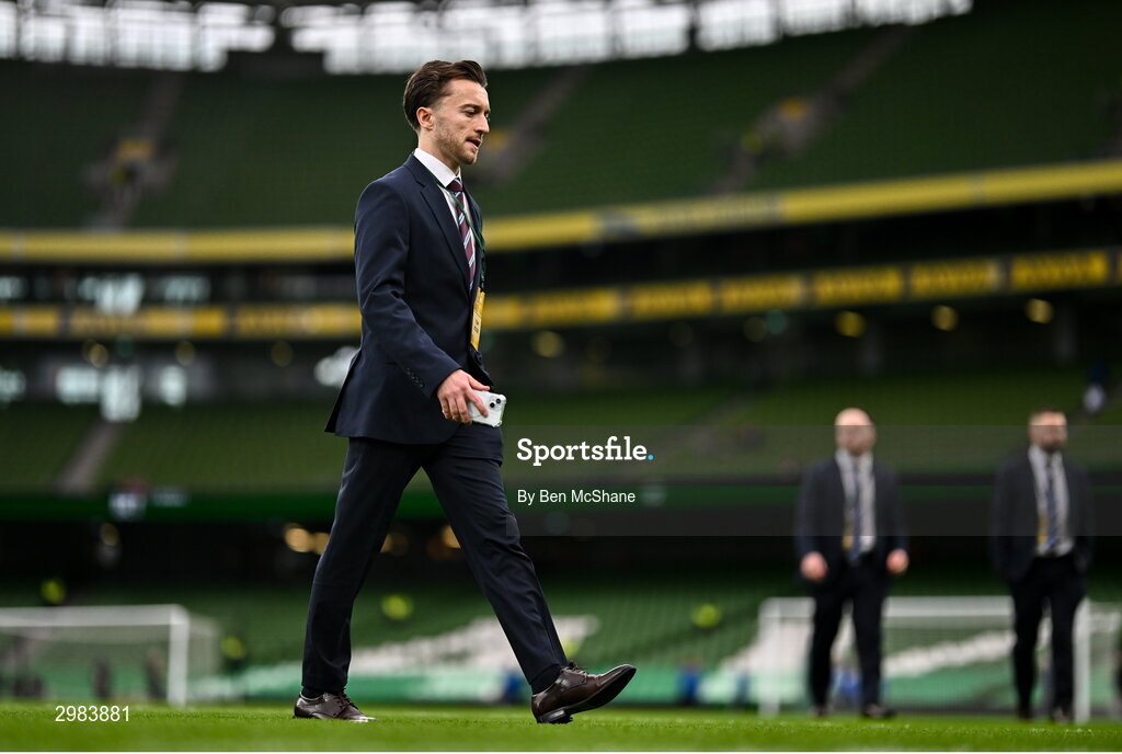 10 November 2024; Darragh Markey of Drogheda United before the Sports Direct Men's FAI Cup Final match between Drogheda United and Derry City at the Aviva Stadium in Dublin. Photo by Ben McShane/Sportsfile