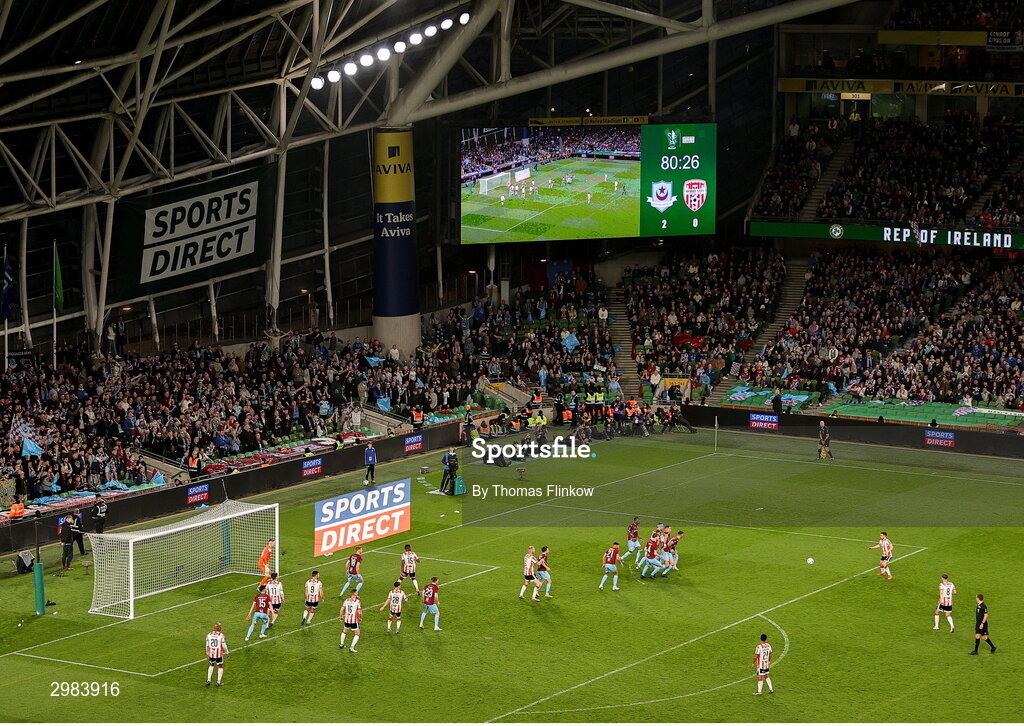 10 November 2024; A general view of action during the Sports Direct Men's FAI Cup Final match between Drogheda United and Derry City at the Aviva Stadium in Dublin. Photo by Thomas Flinkow/Sportsfile