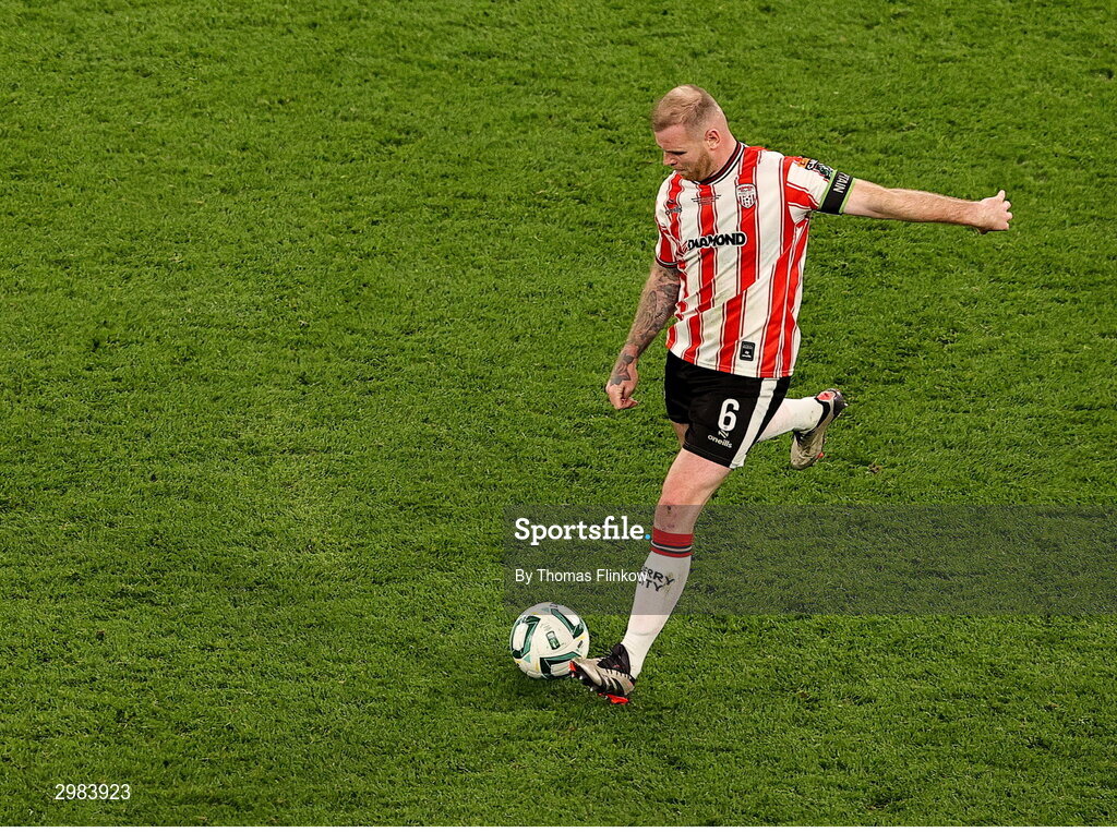 10 November 2024; Mark Connolly of Derry City during the Sports Direct Men's FAI Cup Final match between Drogheda United and Derry City at the Aviva Stadium in Dublin. Photo by Thomas Flinkow/Sportsfile
