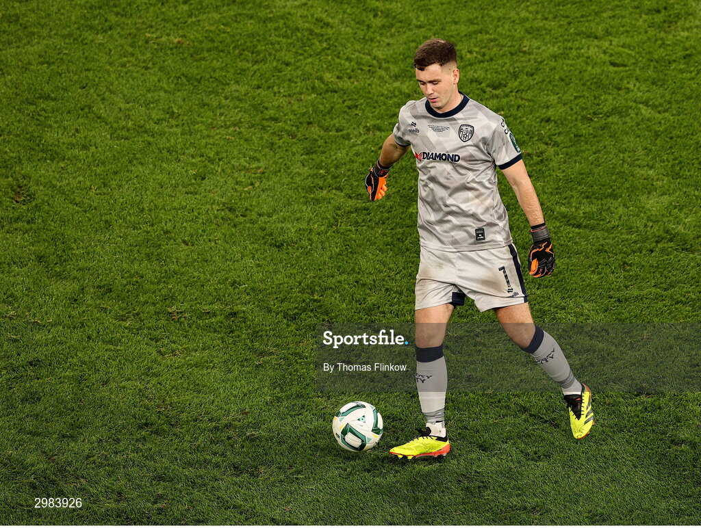 10 November 2024; Derry City goalkeeper Brian Maher during the Sports Direct Men's FAI Cup Final match between Drogheda United and Derry City at the Aviva Stadium in Dublin. Photo by Thomas Flinkow/Sportsfile