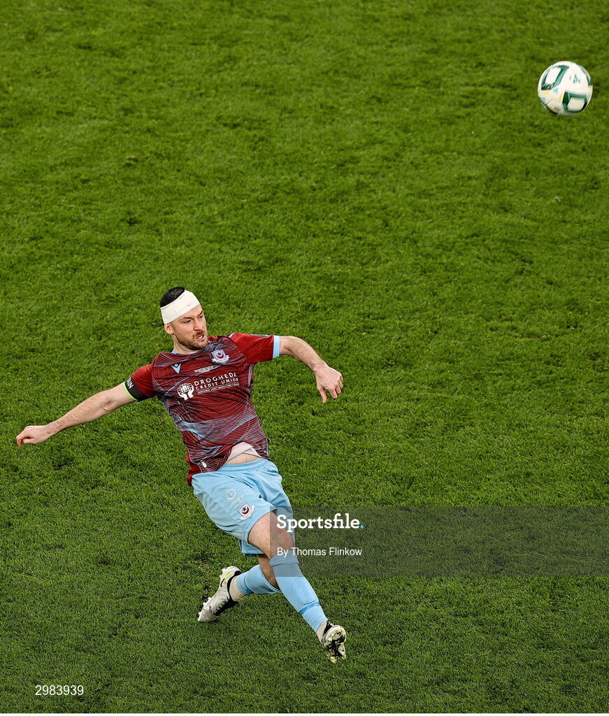 10 November 2024; Ryan Brennan of Drogheda United during the Sports Direct Men's FAI Cup Final match between Drogheda United and Derry City at the Aviva Stadium in Dublin. Photo by Thomas Flinkow/Sportsfile