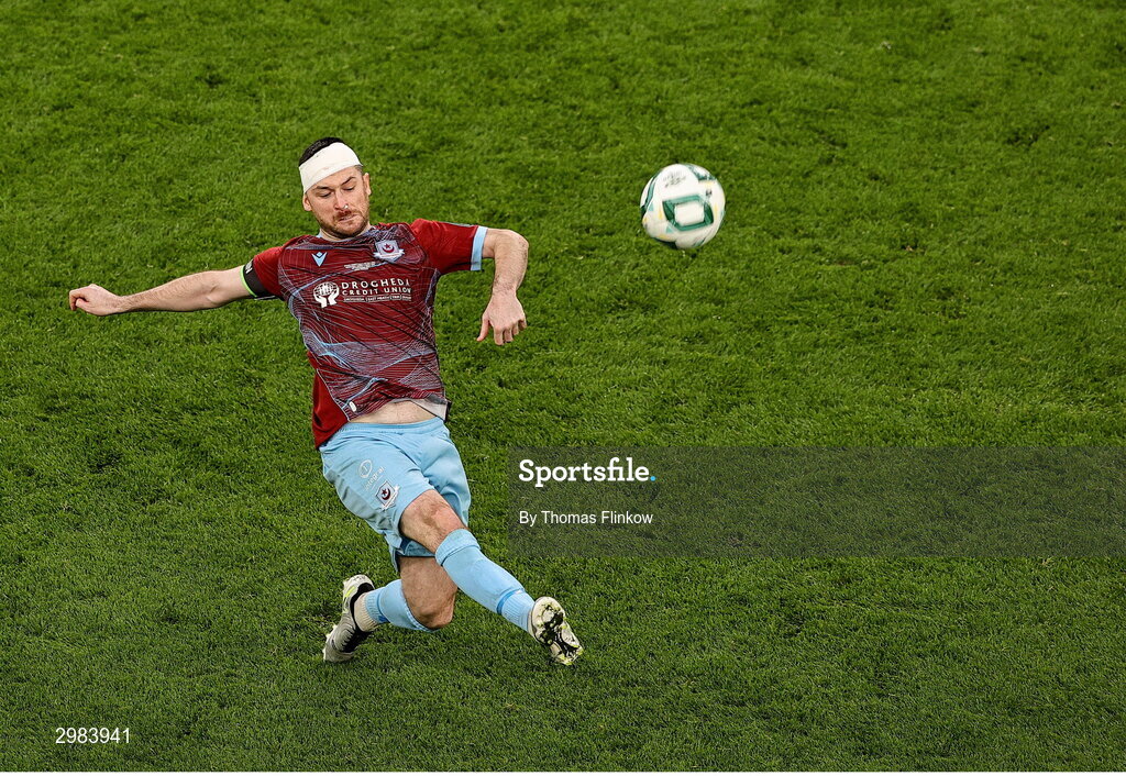 10 November 2024; Ryan Brennan of Drogheda United during the Sports Direct Men's FAI Cup Final match between Drogheda United and Derry City at the Aviva Stadium in Dublin. Photo by Thomas Flinkow/Sportsfile