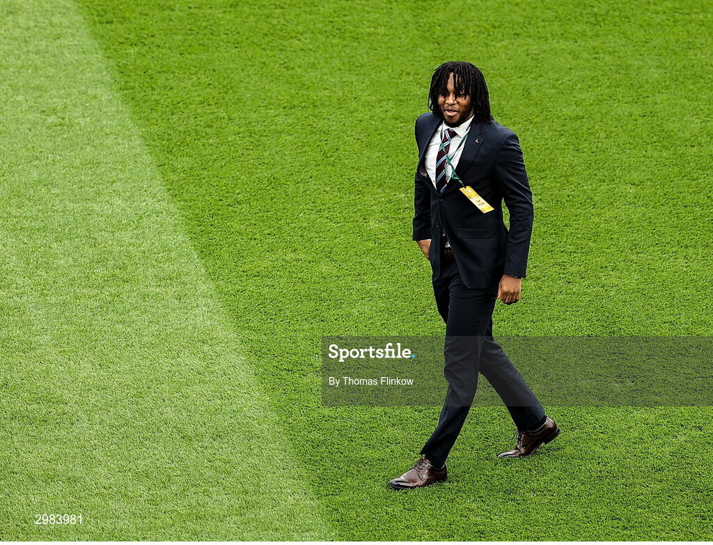 10 November 2024; Zishim Bawa of Drogheda United walks the pitch before the Sports Direct Men's FAI Cup Final match between Drogheda United and Derry City at the Aviva Stadium in Dublin. Photo by Thomas Flinkow/Sportsfile